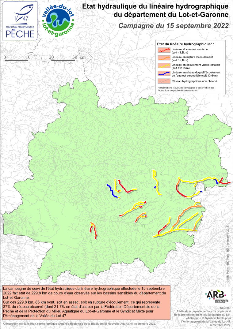 Etat hydraulique du linéaire hydrographique du département du Lot-et-Garonne - Campagne du 15 septembre 2022