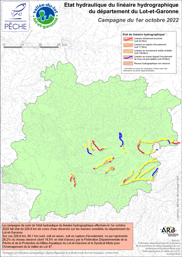 Etat hydraulique du linéaire hydrographique du département du Lot-et-Garonne - Campagne du 1er octobre 2022