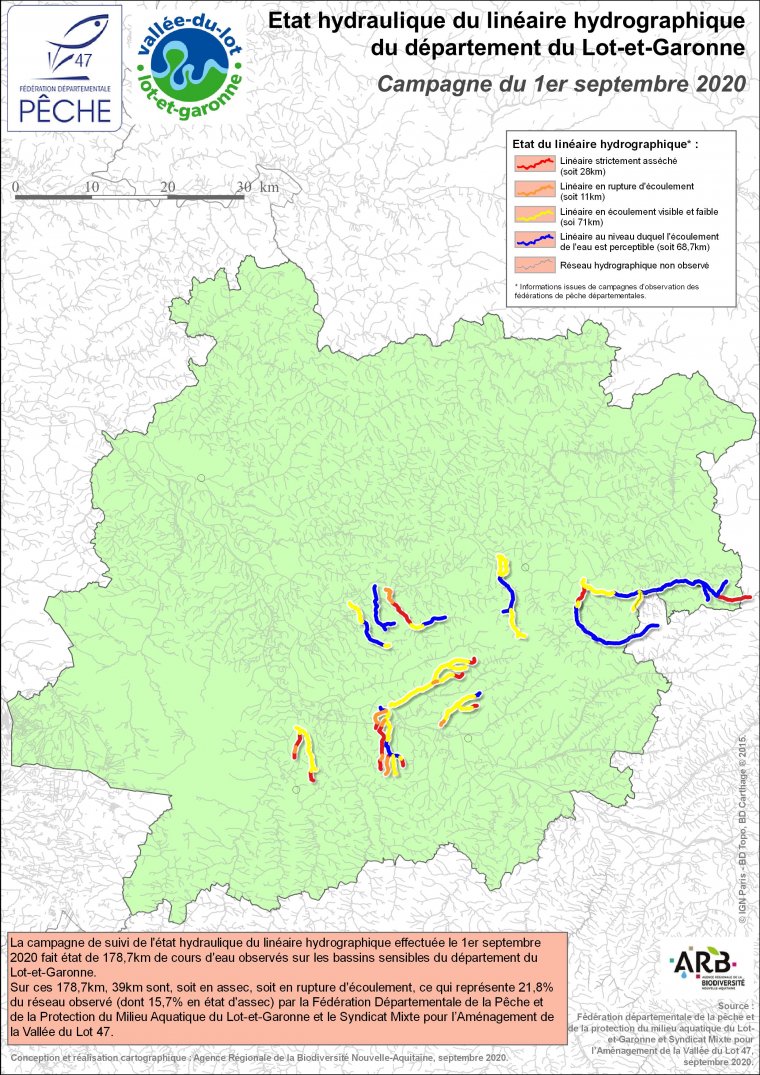 Etat hydraulique du linéaire hydrographique du département du Lot-et-Garonne - Campagne du 1er septembre 2020