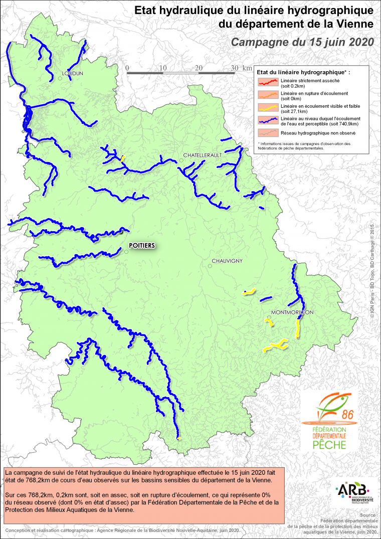 Etat hydraulique du linéaire hydrographique du département de la Vienne - Campagne du 15 juin 2020
