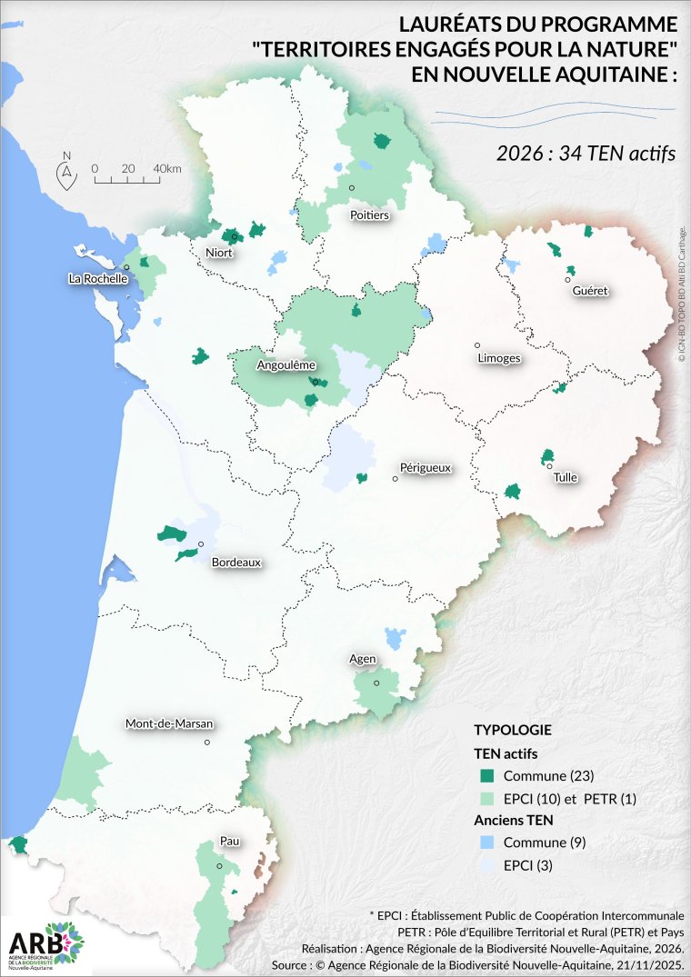 Lauréats du programme Territoires Engagés pour la Nature en Nouvelle-Aquitaine - 2026 : TEN actifs
