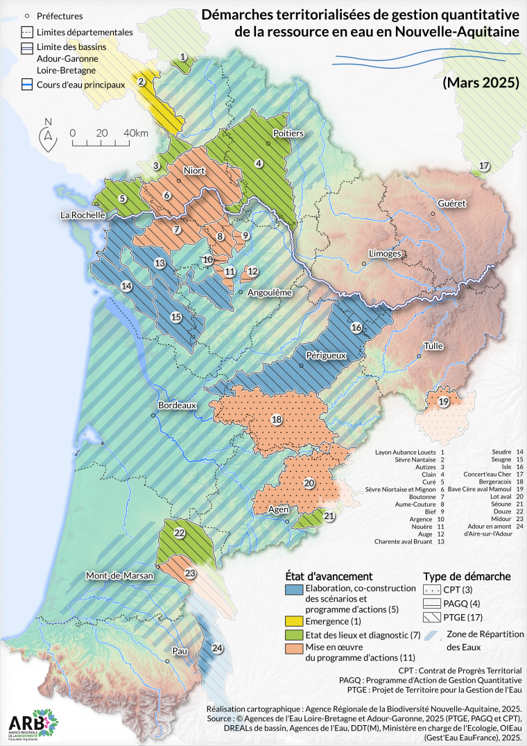 Démarches territorialisées de gestion quantitative de la ressource en eau en Nouvelle-Aquitaine (mars 2025)