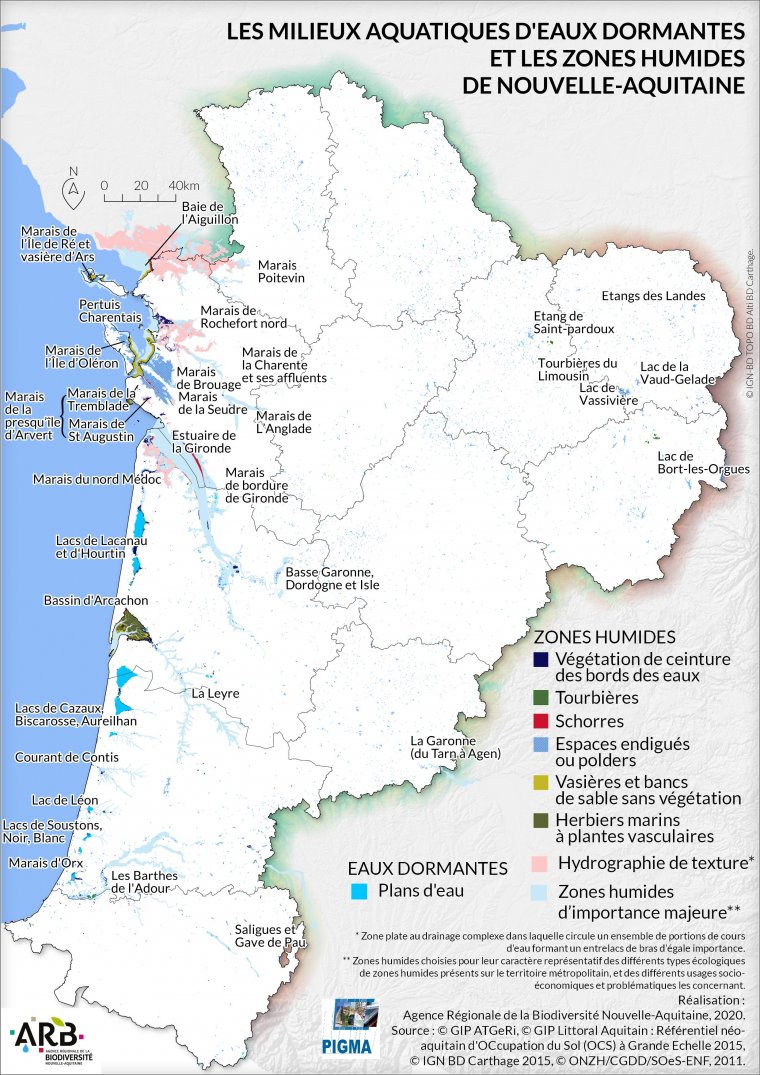 Les milieux d'eaux dormantes et les zones humides de Nouvelle-Aquitaine en 2015