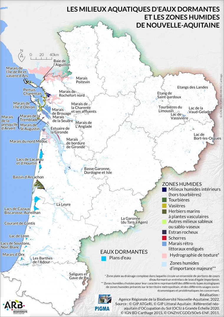 Les milieux d'eaux dormantes et les zones humides de Nouvelle-Aquitaine en 2020