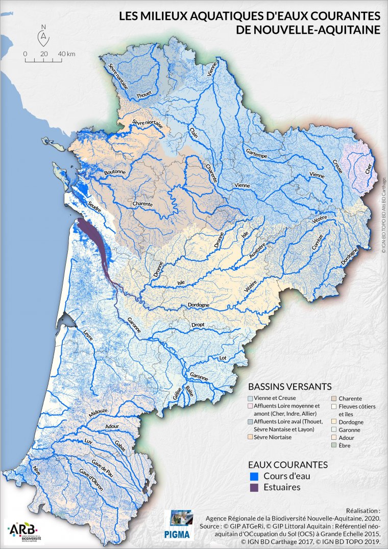 Les milieux d'eaux courantes de Nouvelle-Aquitaine en 2015