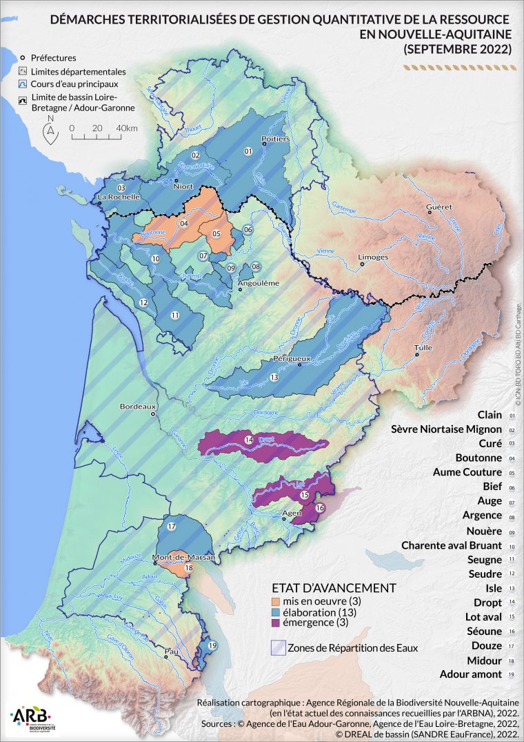Démarches territorialisées de gestion quantitative de la ressource en eau en Nouvelle-Aquitaine (septembre 2022)