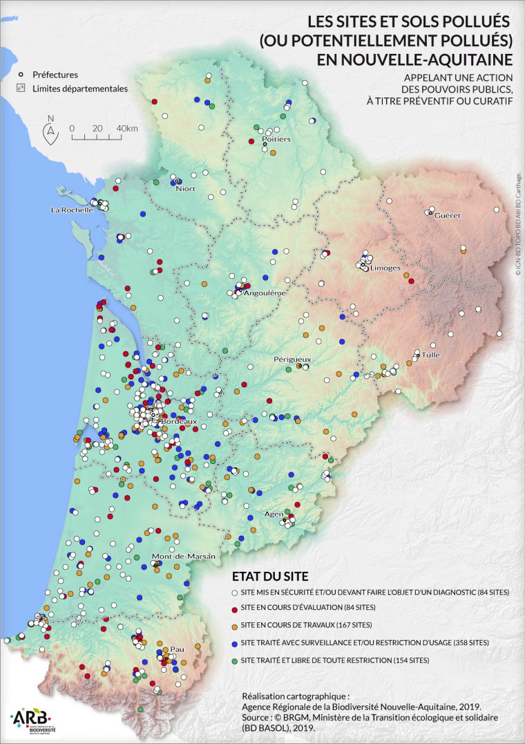 Les sites et sols pollués (ou potentiellement pollués) en Nouvelle-Aquitaine en 2019