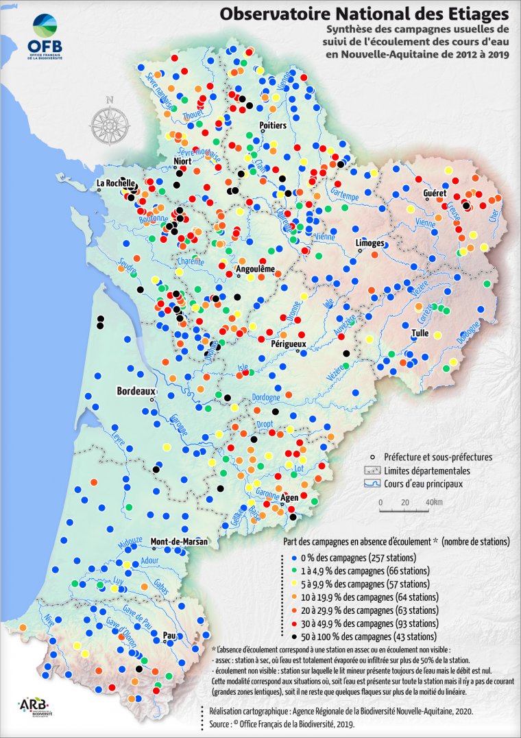 Synthèse des campagnes de suivi de l'écoulement des cours d'eau en Nouvelle-Aquitaine de 2012 à 2019