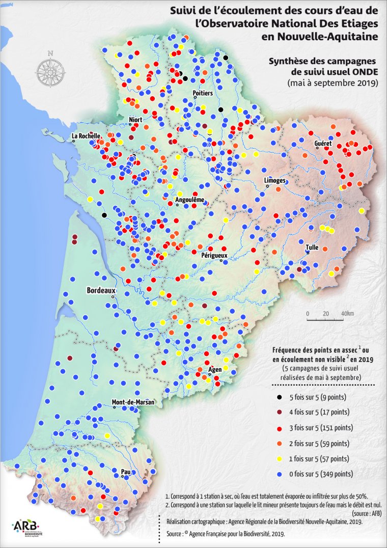 Synthèse des campagnes de suivi de l'écoulement des cours d'eau en Nouvelle-Aquitaine en 2019