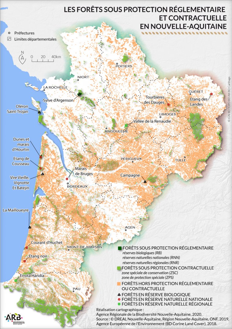 Les forêts sous protection réglementaire et contractuelle en Nouvelle-Aquitaine en 2019