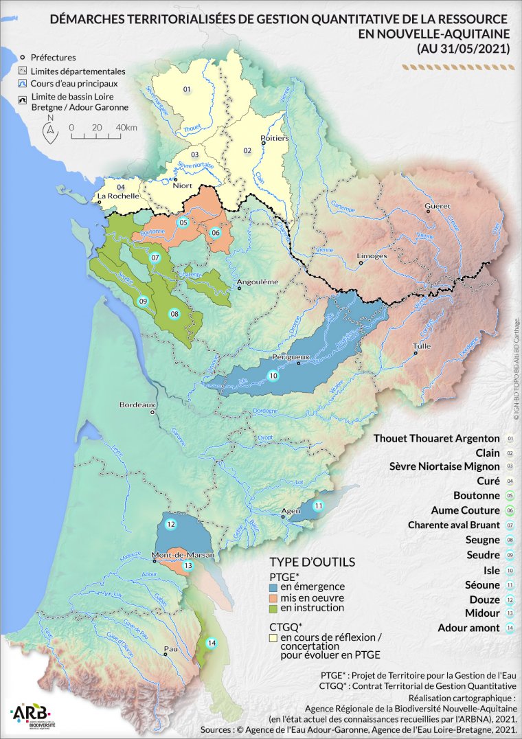 Démarches territorialisées de gestion quantitative de la ressource en eau en Nouvelle-Aquitaine (au 31/05/2021)