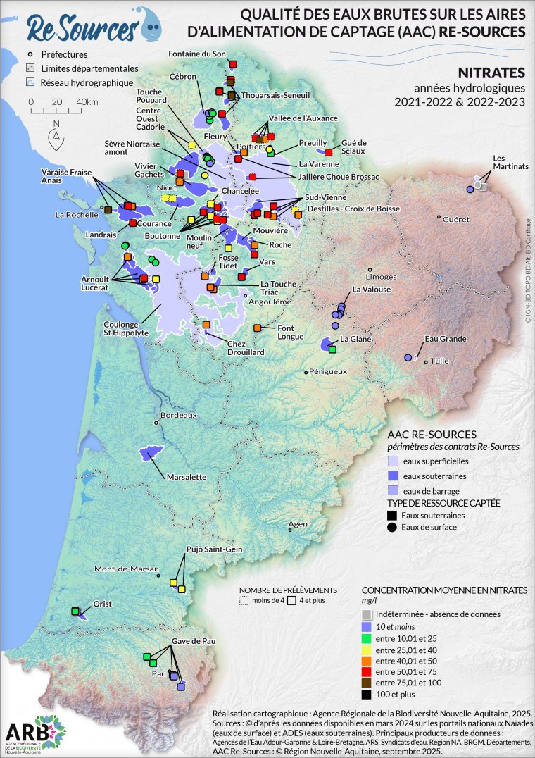 Qualité des eaux brutes sur les Aires d'Alimentation de Captage (AAC) Re-Sources - PESTICIDES années hydrologiques 2021-2022 & 2022-2023