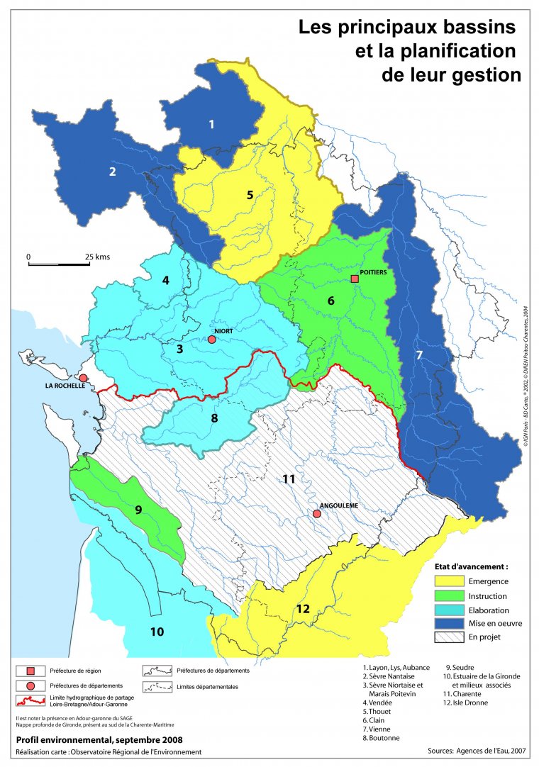 Les principaux bassins versants et la planification de leur gestion en 2007