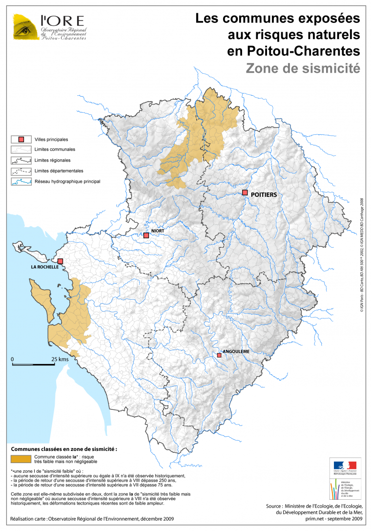 Les communes exposées aux risques naturels en Poitou-Charentes : Séisme