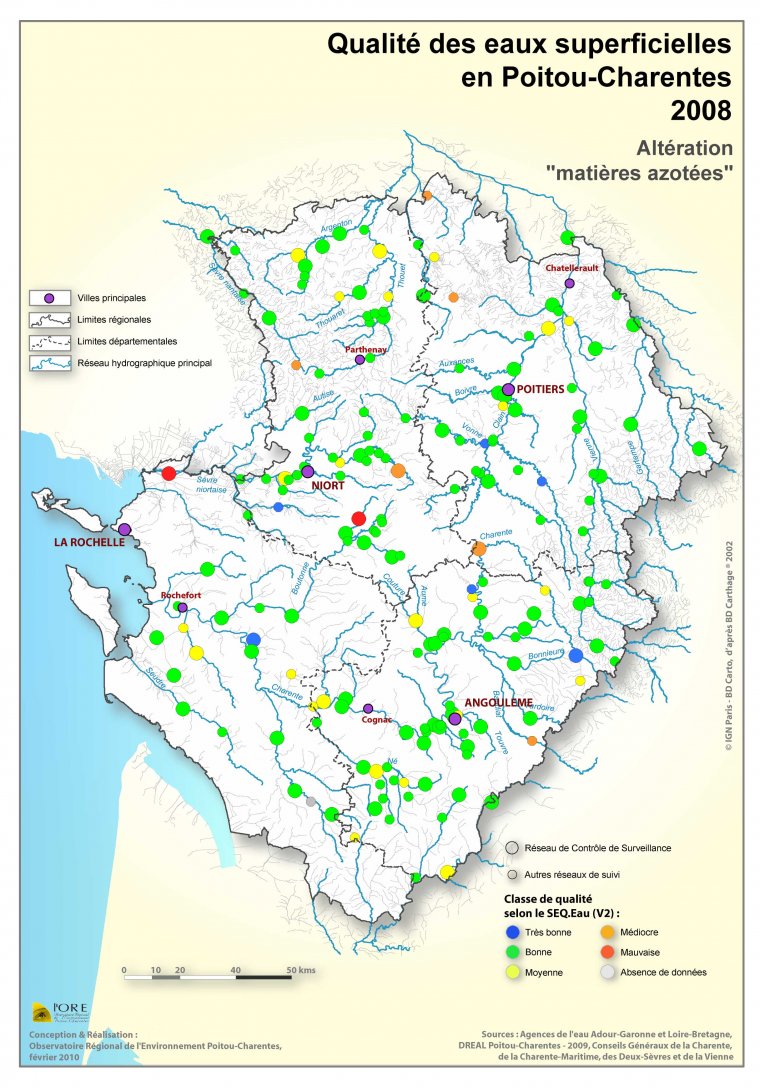 Qualité des eaux superficielles en Poitou-Charentes - Altération " Matières azotées"