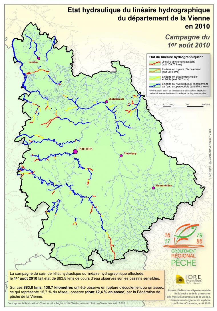 Etat hydraulique du linéaire hydrographique du département de la Vienne - Campagne du 1er aout 2010