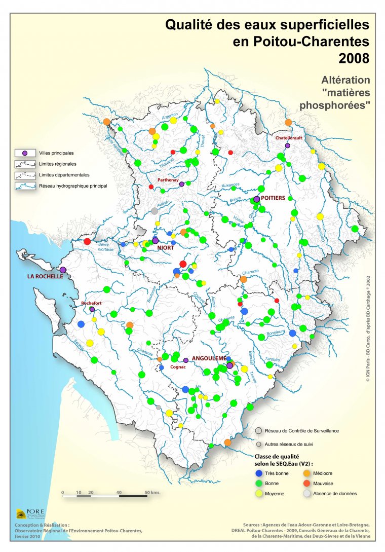 Qualité des eaux superficielles en Poitou-Charentes en 2008 - Altération "matières phosphorées"