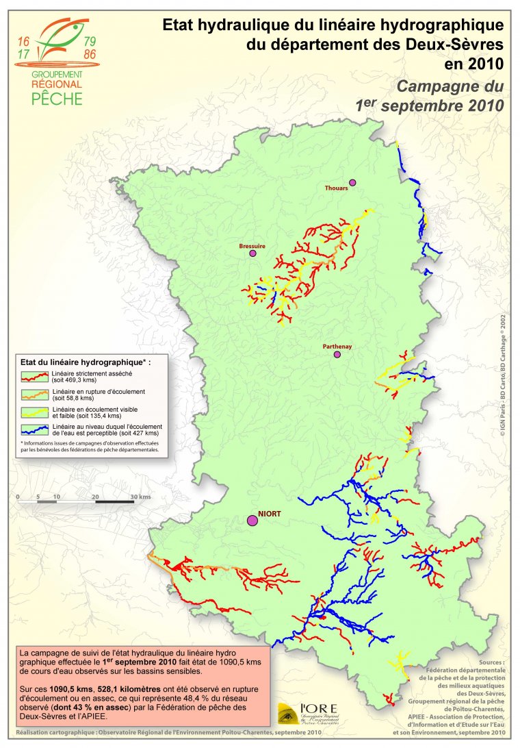 Etat hydraulique du linéaire hydrographique du département des Deux-Sèvres - Campagne du 1er septembre 2010