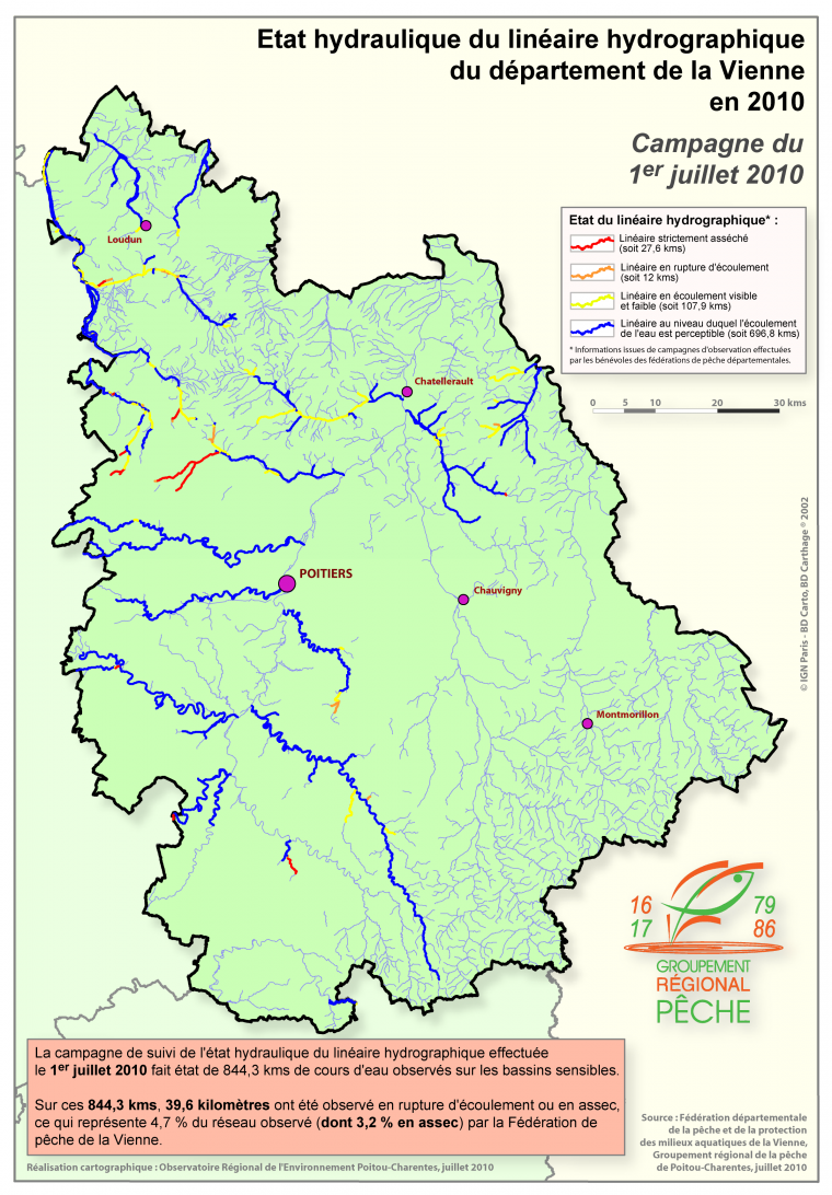 Etat hydraulique du linéaire hydrographique du département de la Vienne - Campagne du 1er juillet 2010