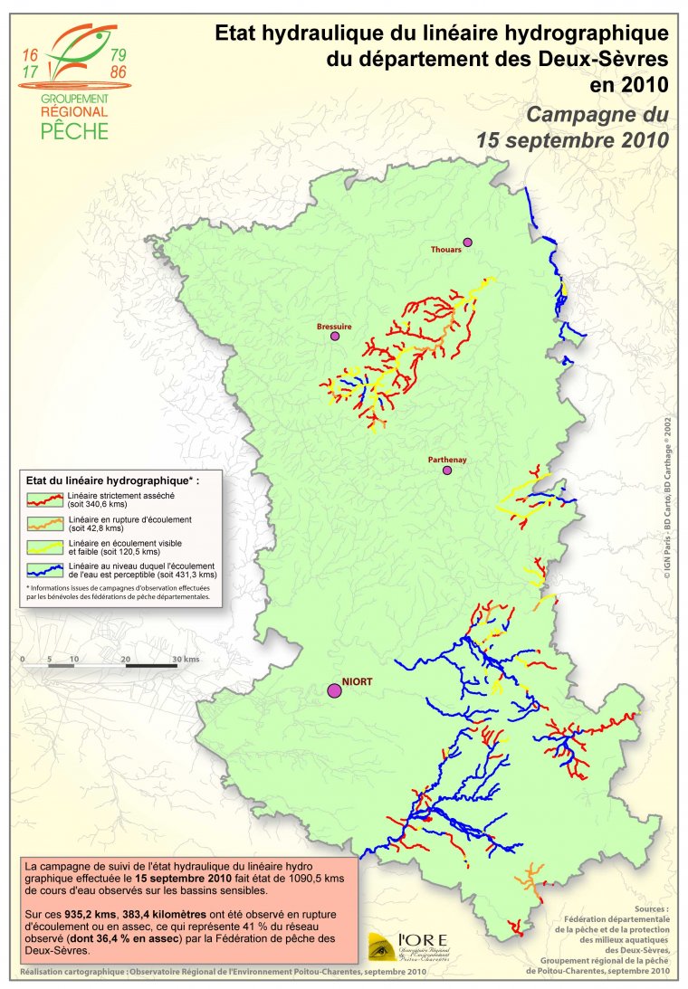 Etat hydraulique du linéaire hydrographique du département des Deux-Sèvres - Campagne du 15 septembre 2010