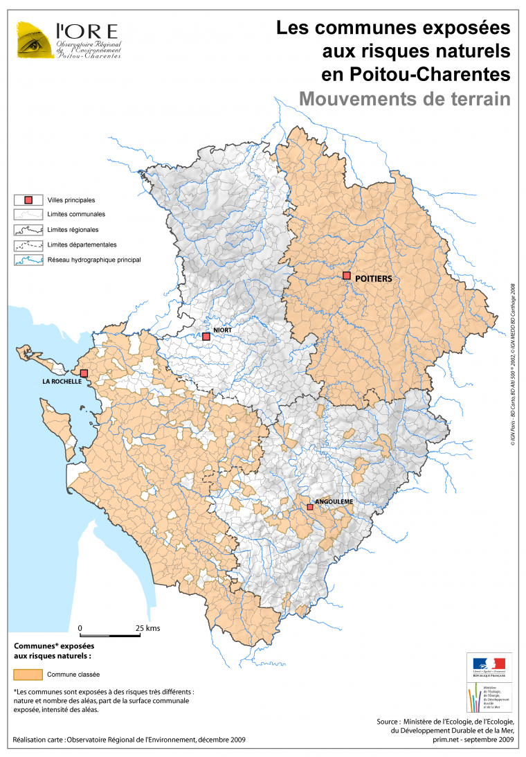 Les communes exposées aux risques naturels en Poitou-Charentes : Mouvement de terrain