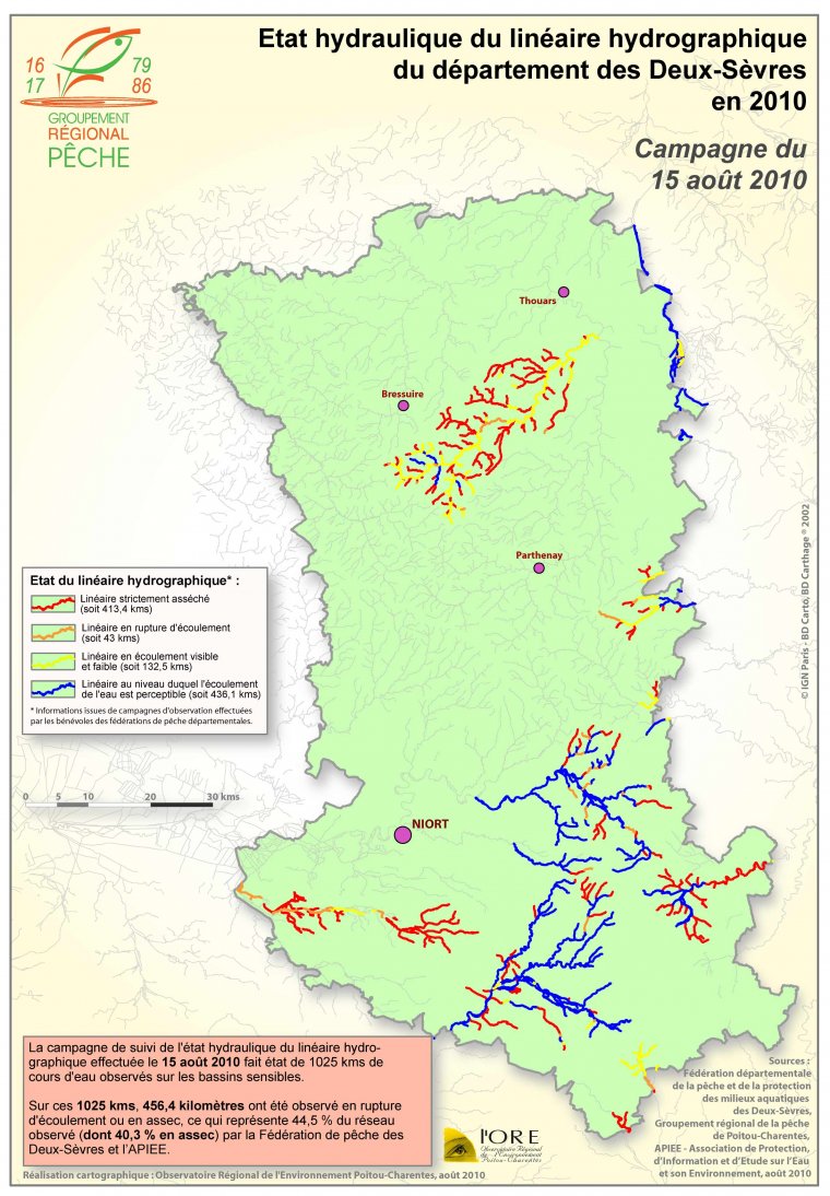Etat hydraulique du linéaire hydrographique du département des Deux-Sèvres - Campagne du 15 aout 2010
