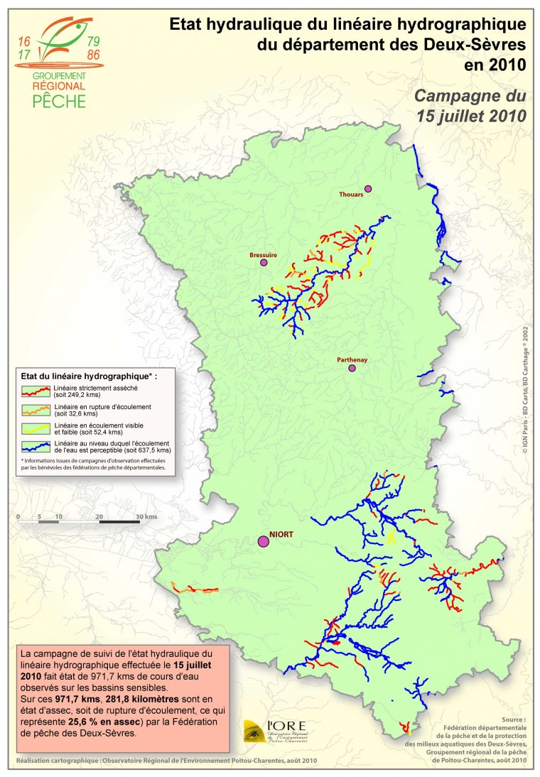Etat hydraulique du linéaire hydrographique du département des Deux-Sèvres - Campagne du 15 juillet 2010