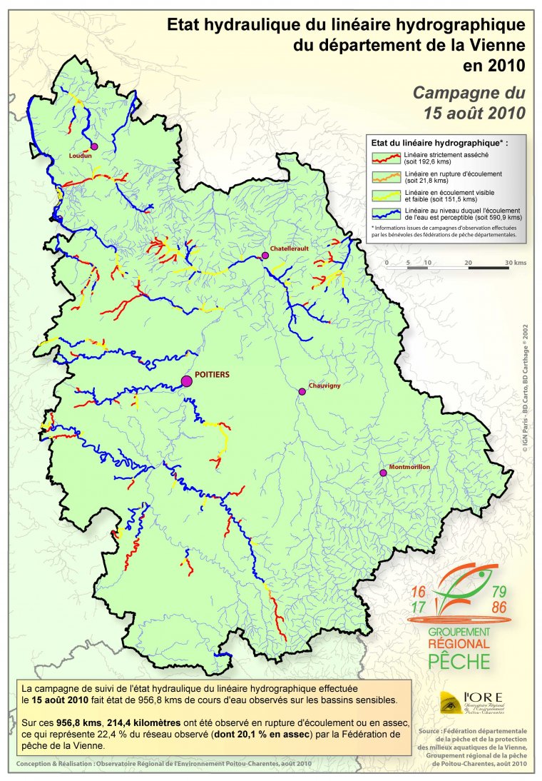 Etat hydraulique du linéaire hydrographique du département de la Vienne - Campagne du 15 aout 2010
