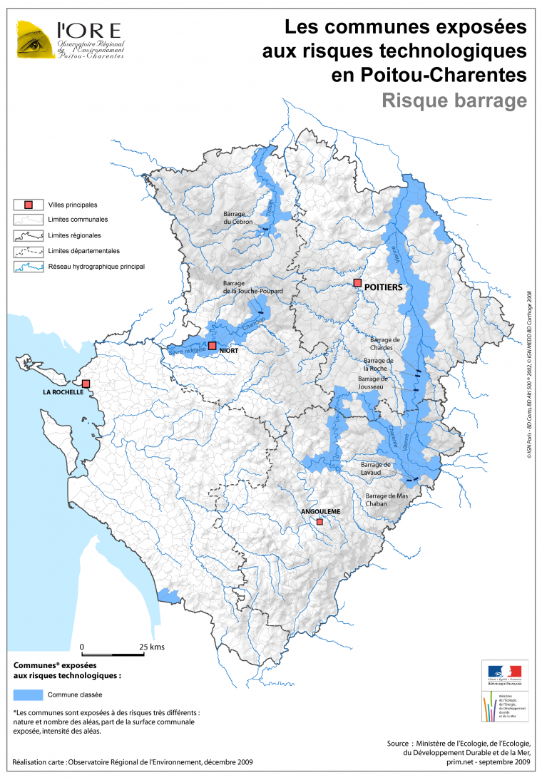 Les communes exposées aux risques technologiques en Poitou-Charentes : Risue barrage
