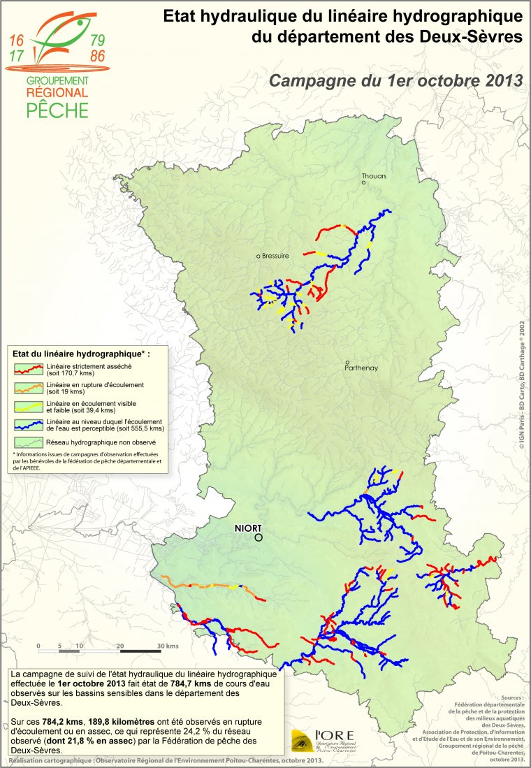 Etat hydraulique du linéaire hydrographique du département des Deux-Sèvres - Campagne du 1er octobre 2013