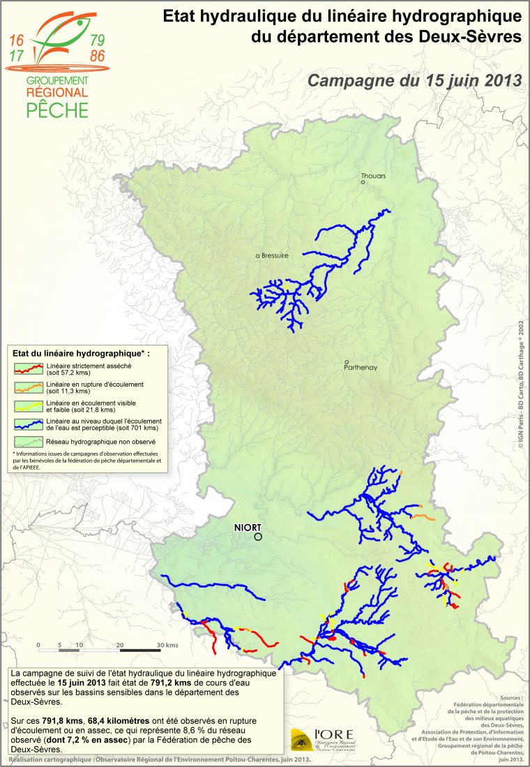 Etat hydraulique du linéaire hydrographique du département des Deux-Sèvres - Campagne du 15 juin 2013
