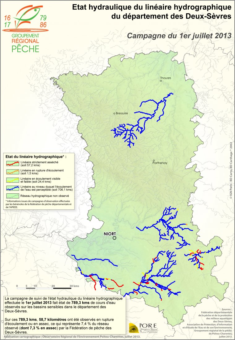 Etat hydraulique du linéaire hydrographique du département des Deux-Sèvres - Campagne du 1er juillet 2013