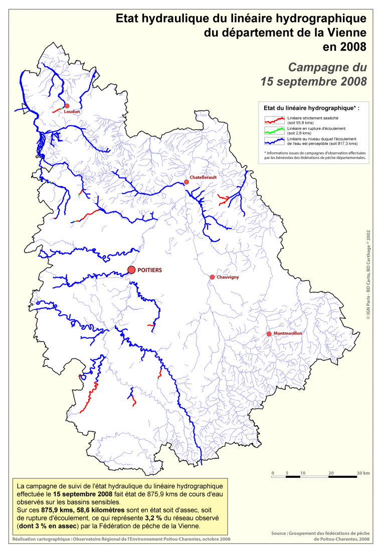Etat hydraulique du linéaire hydrographique du département de la Vienne, campagne du 15 septembre 2008