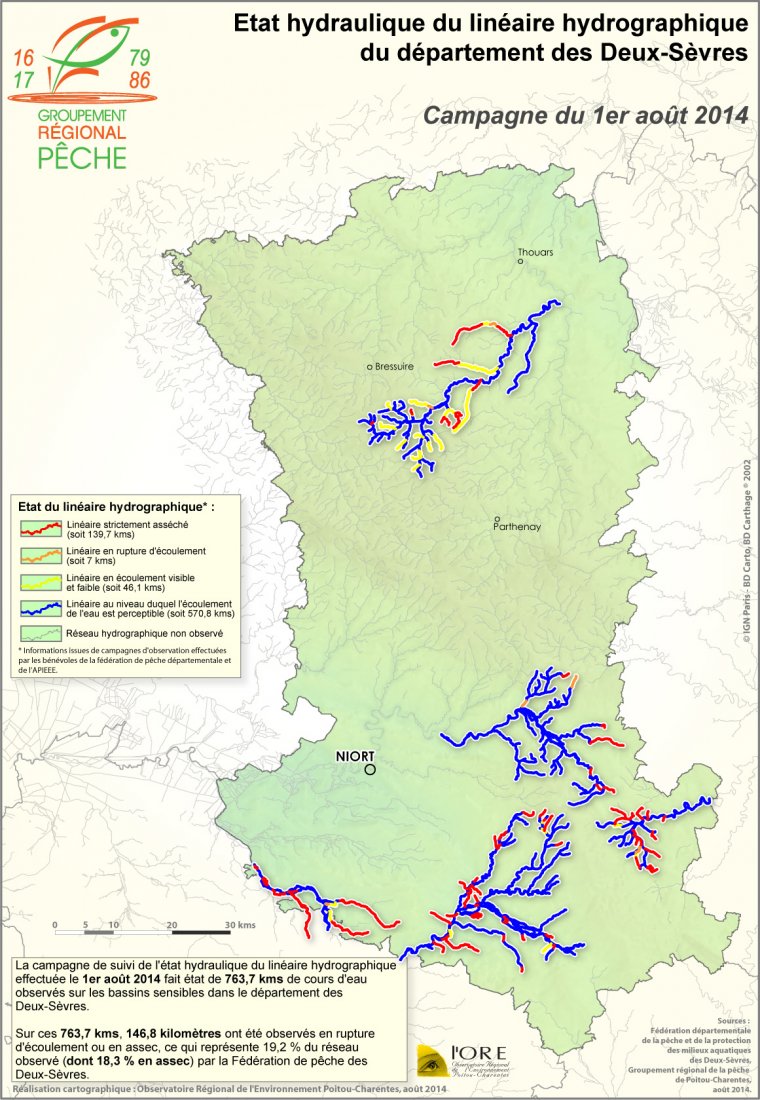 Etat hydraulique du linéaire hydrographique du département des Deux-Sèvres - Campagne du 1er août 2014