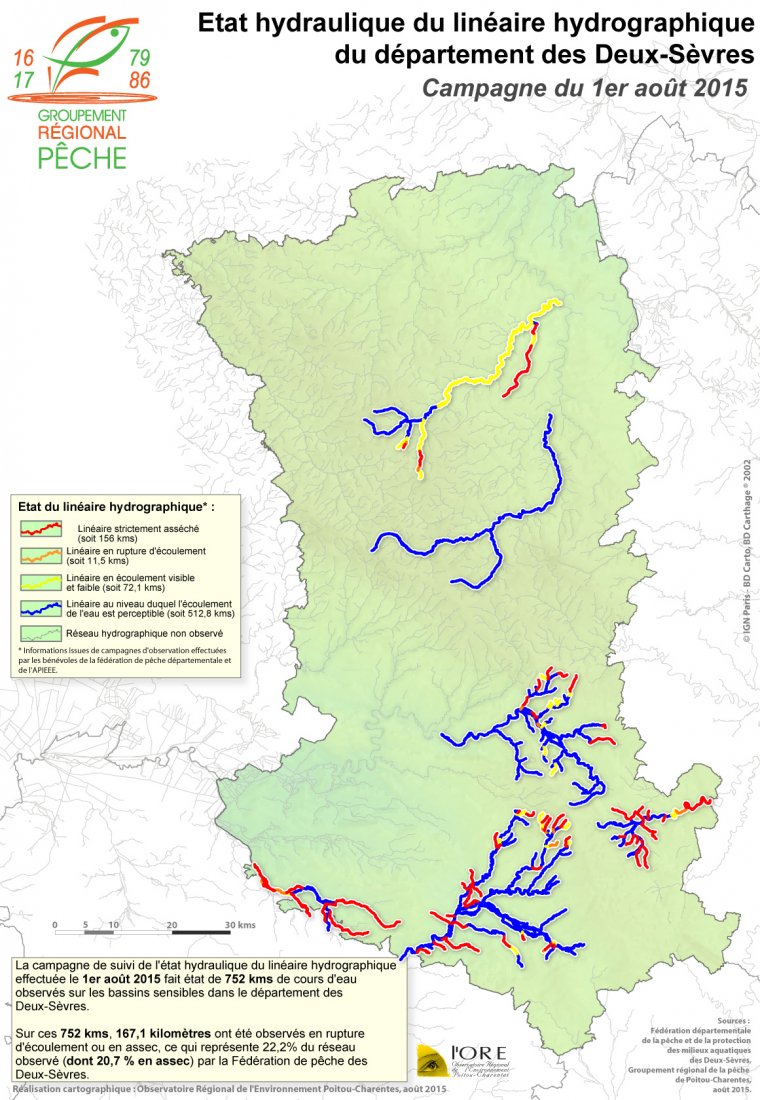 Etat hydraulique du linéaire hydrographique du département des Deux-Sèvres - Campagne du 1er août 2015