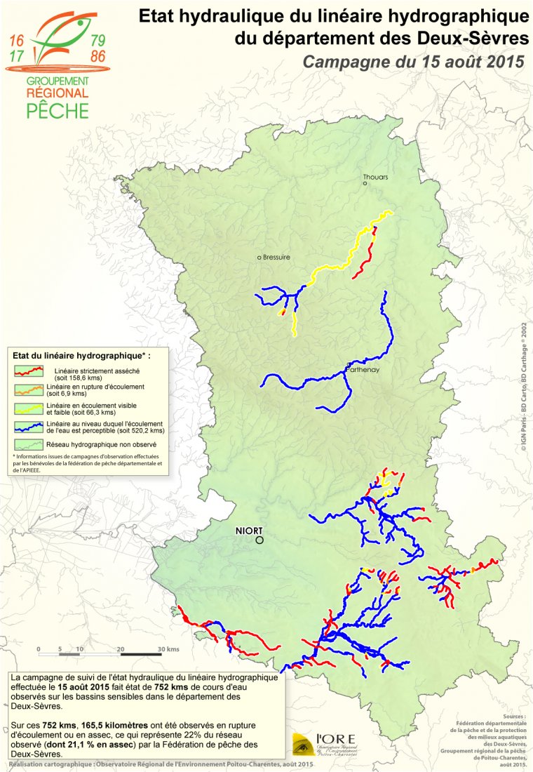 Etat hydraulique du linéaire hydrographique du département des Deux-Sèvres - Campagne du 15 août 