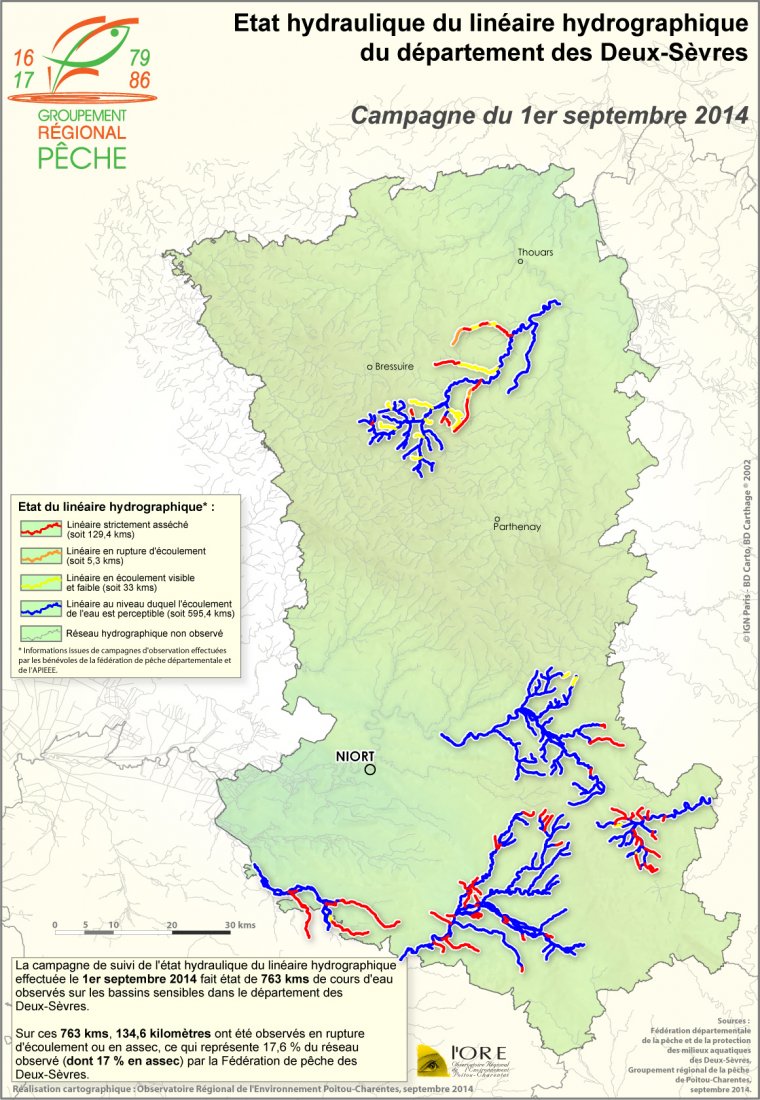 Etat hydraulique du linéaire hydrographique du département des Deux-Sèvres - Campagne du 1er septembre 2014