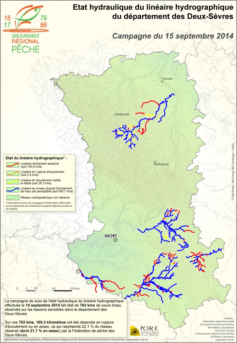 Etat hydraulique du linéaire hydrographique du département des Deux-Sèvres - Campagne du 15 septembre 2014