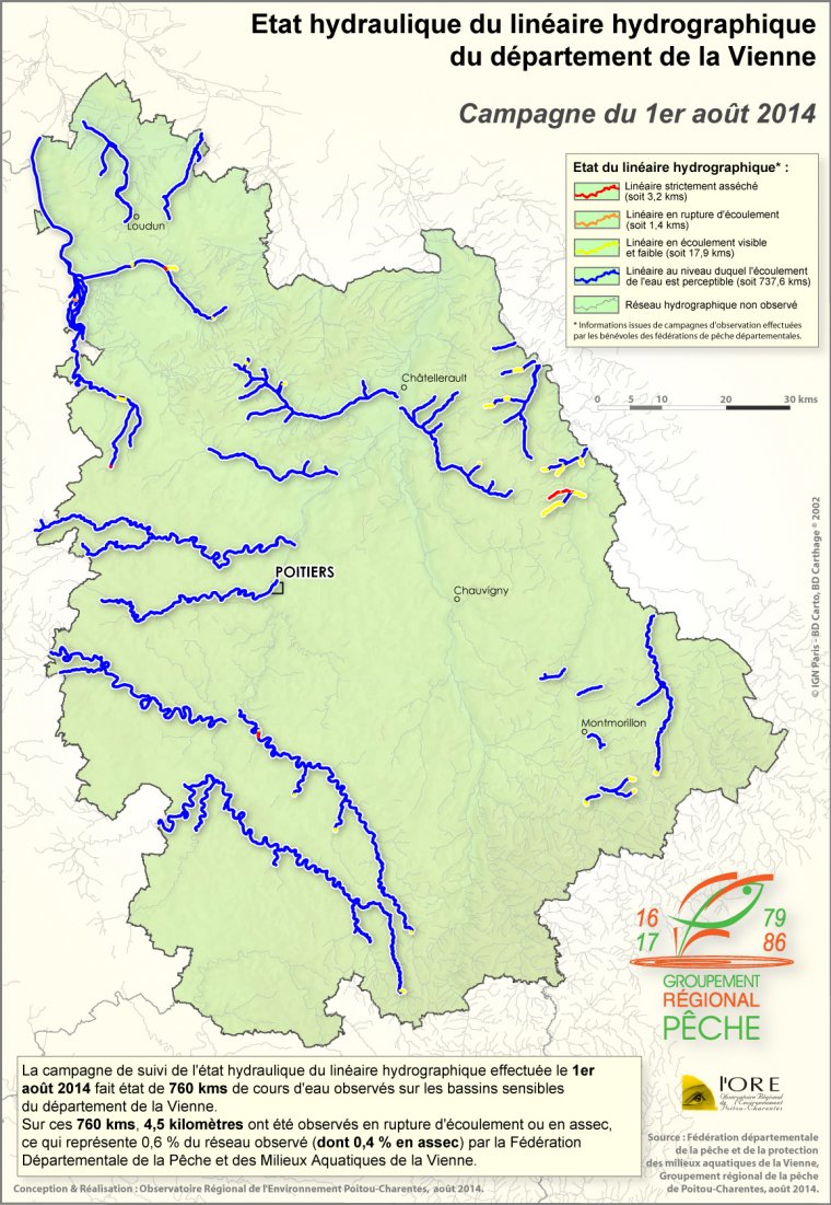 Etat hydraulique du linéaire hydrographique du département de la Vienne - Campagne du 1er août 2014