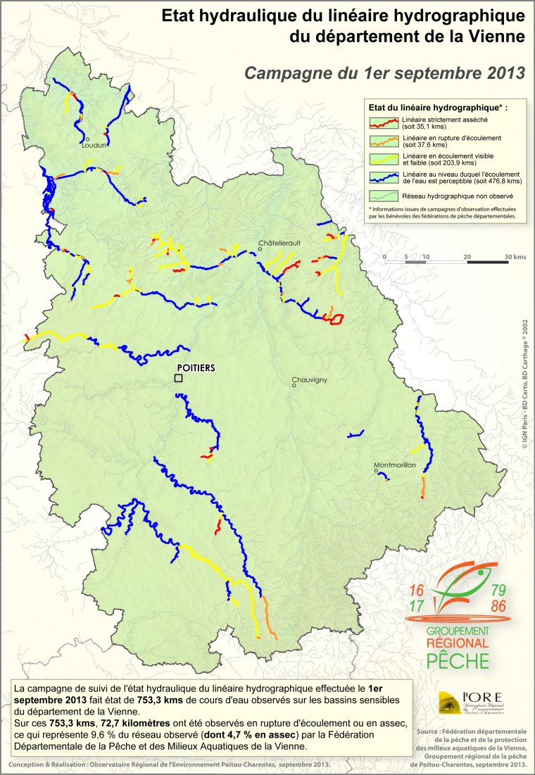 Etat hydraulique du linéaire hydrographique du département de la Vienne - Campagne du 1er septembre 2013
