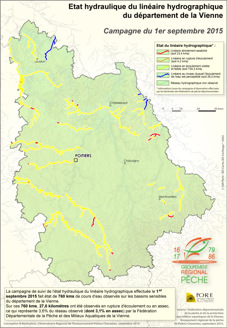 Etat hydraulique du linéaire hydrographique du département de la Vienne - Campagne du 1er septembre 2015.
