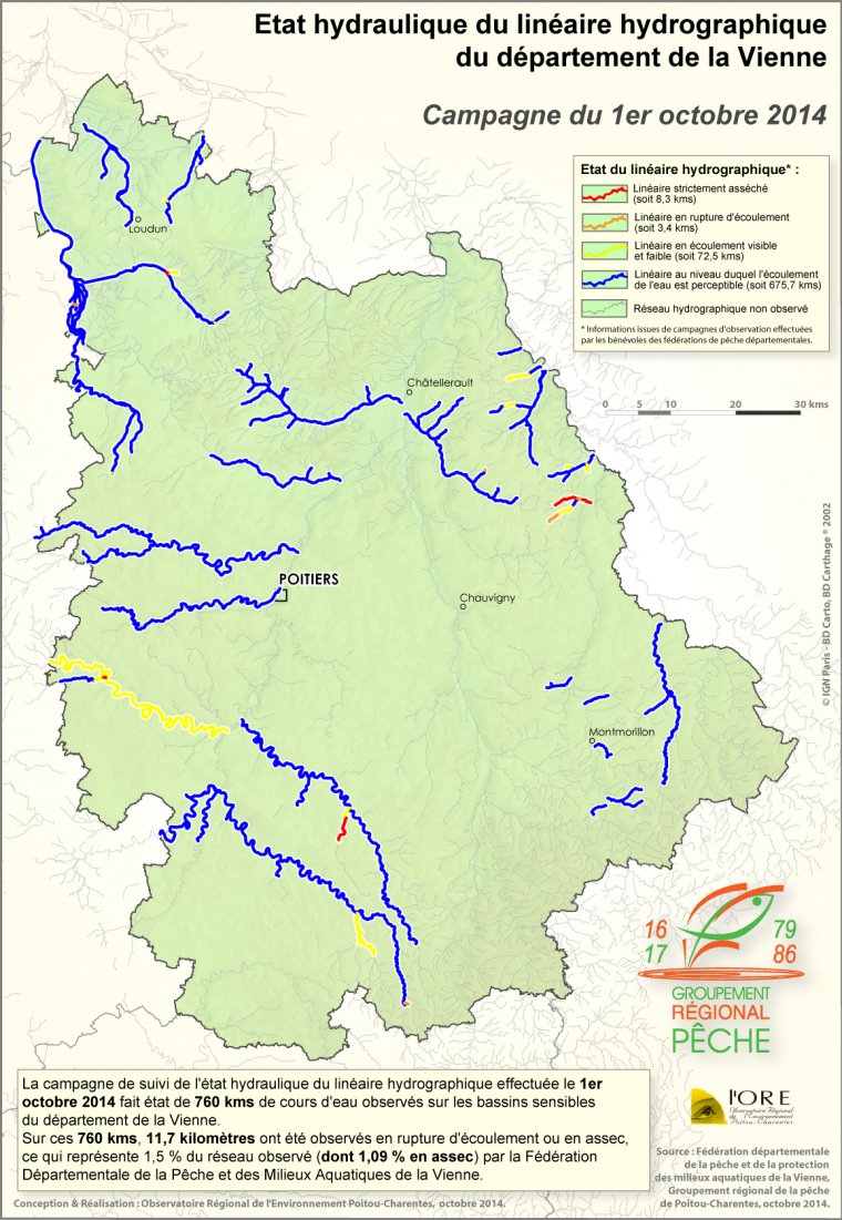 Etat hydraulique du linéaire hydrographique du département de la Vienne - Campagne du 1er octobre 2014
