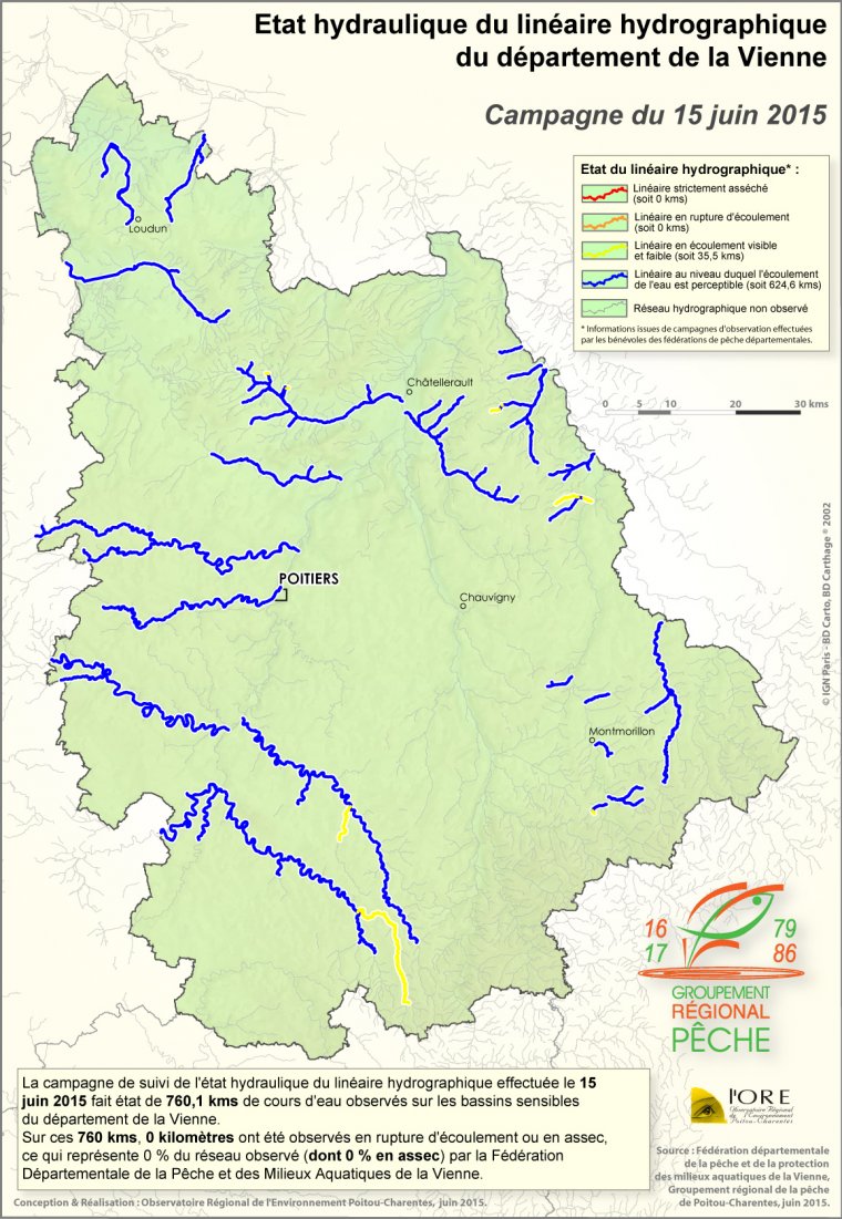 Etat hydraulique du linéaire hydrographique du département de la Vienne - Campagne du 15 juin 2015