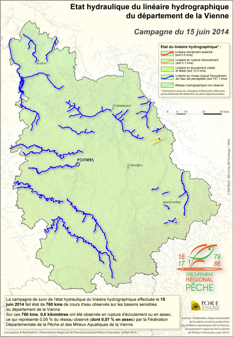 Etat hydraulique du linéaire hydrographique du département de la Vienne - Campagne du 15 juin 2014