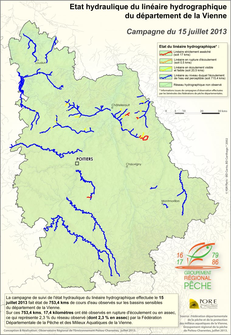 Etat hydraulique du linéaire hydrographique du département de la Vienne - Campagne du 15 juillet 2013