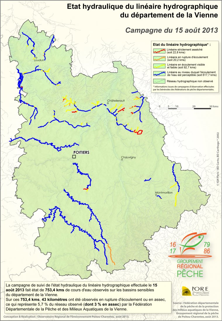 Etat hydraulique du linéaire hydrographique du département de la Vienne - Campagne du 15 août 2013