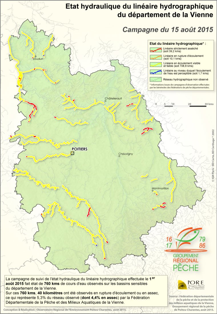 Etat hydraulique du linéaire hydrographique du département de la Vienne - Campagne du 15 août 2015.