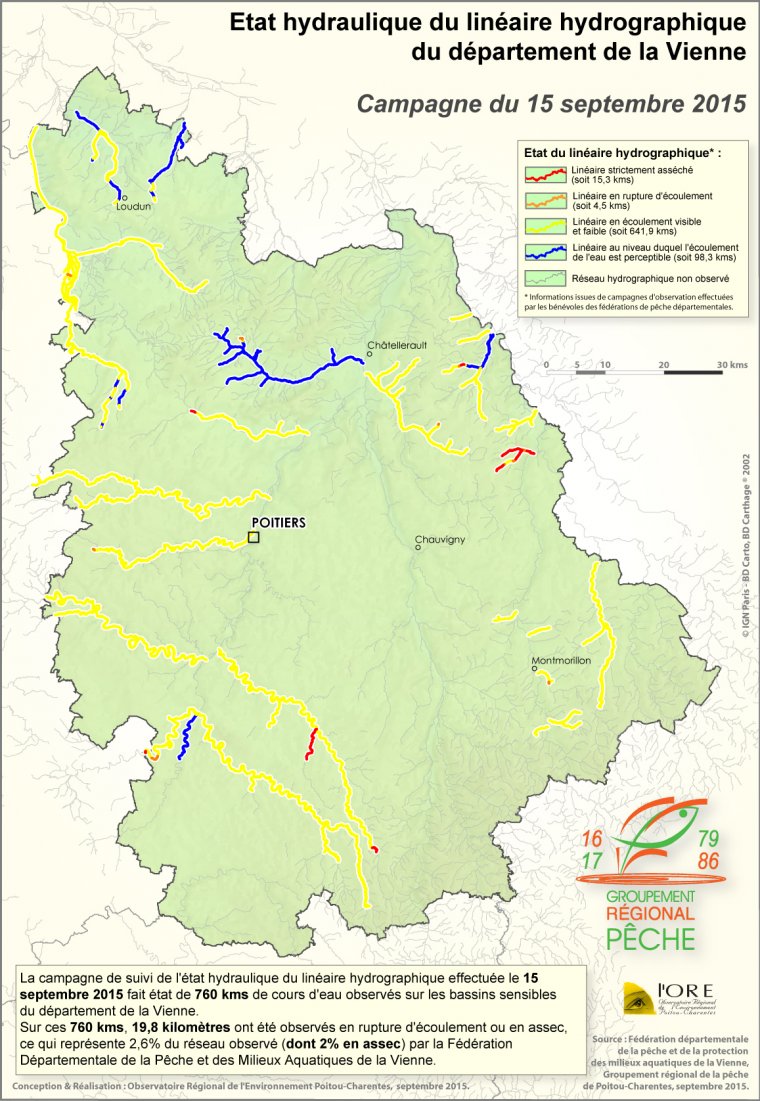 Etat hydraulique du linéaire hydrographique du département de la Vienne - Campagne du 15 septembre 2015.