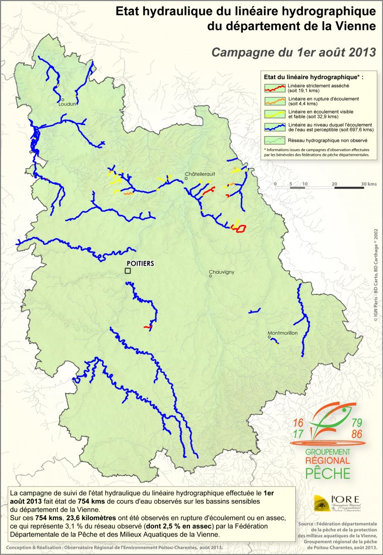 Etat hydraulique du linéaire hydrographique du département de la Vienne - Campagne du 1er août 2013