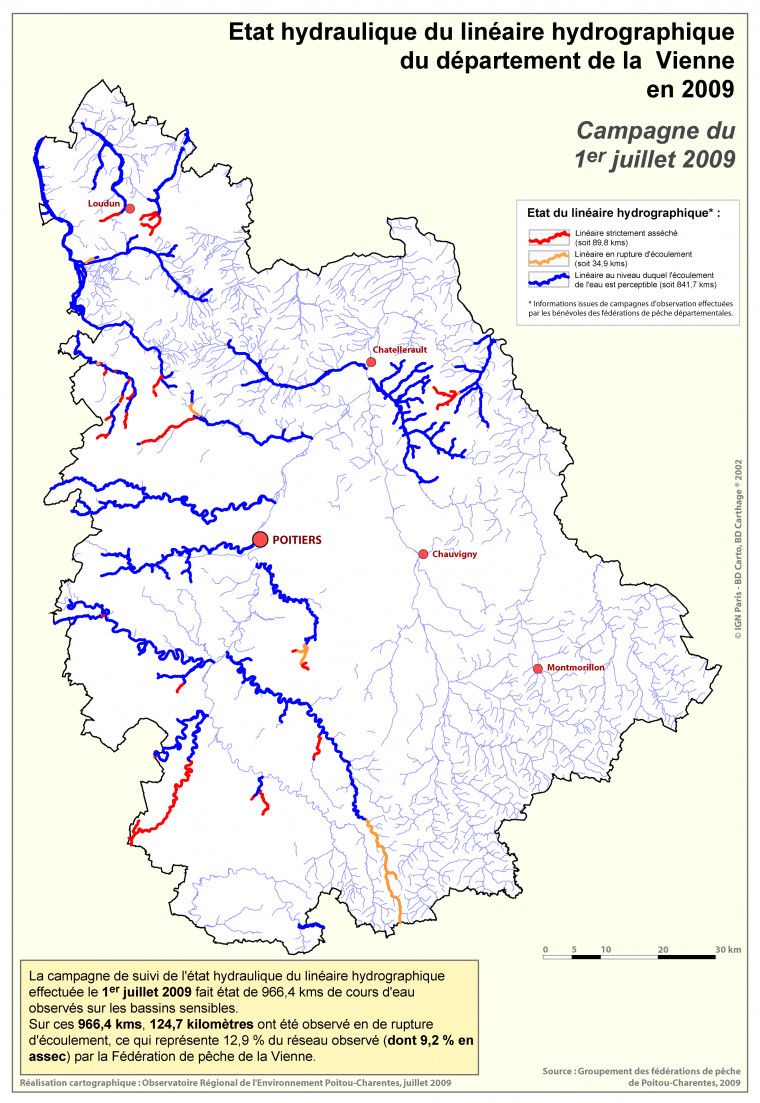 Etat hydraulique du linéaire hydrographique du département de la Vienne au 1er juillet 2009